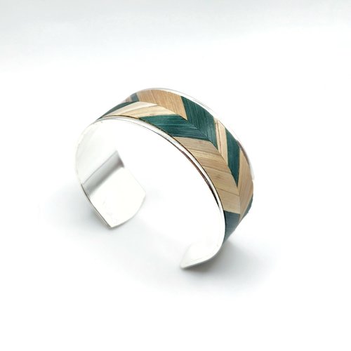 Bracelet en marqueterie de paille de seigle de bourgogne - bijou unique argent - cadeau original