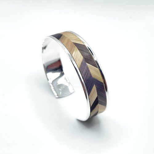 Bracelet en marqueterie de paille de seigle de bourgogne - bijou unique argent - cadeau original