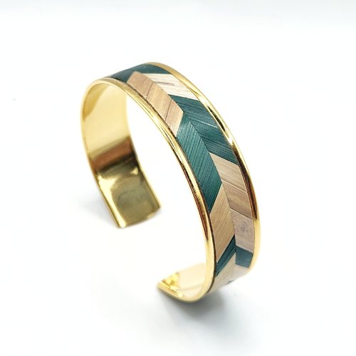 Bracelet en marqueterie de paille de seigle de bourgogne -  bijou unique en laiton doré a l'or fin – fait main – cadeau original