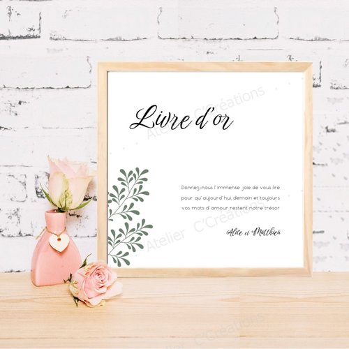 Affiche mariage pour livre d'or { sauge } personnalisable, format a3, a4, a5, 13 x 18 cm, carré pour mariage, baptême ou anniversaire