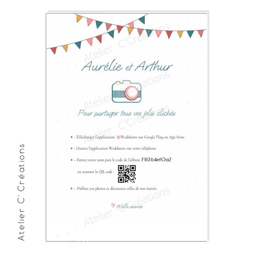 Affiche wedshoots partage de photos mariage, personnalisable en coloris, typographie, différents formats disponibles