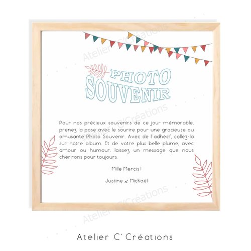Affiche photo souvenir pour mariage, personnalisable en coloris, typographie, différents formats disponibles