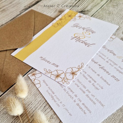 Faire-part  { fleurs d'été } mariage ou baptème - personnalisé - carte simple et graphisme végétal