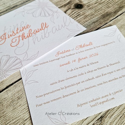 Faire-part  { marguerite } mariage ou baptême - personnalisé - carte simple et graphisme floral