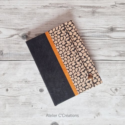 Carnet bloc notes { safari } noir, orange et motif léopard, bloc rechargeable, pages quadrillées