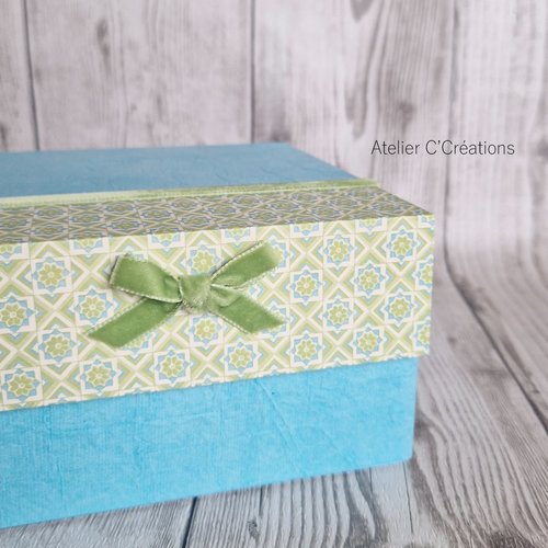 Coffret, écrin { moana } écrin à bijoux, coffret de rangement, coffret maquillage, coloris turquoise et vert, trois compartiments