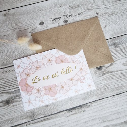 Carte  { la vie est belle } pour toute occasion, anniversaire ou fête, mariage ou naissance - texte personnalisable