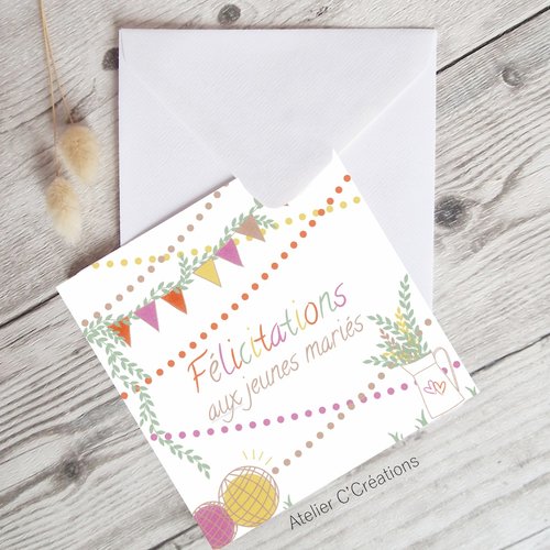 Carte de félicitations aux jeunes mariés { c'est la fête } ou pour anniversaire, fête ou naissance - texte personnalisable