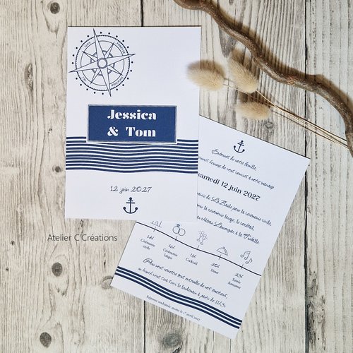 Faire-part  { escapade } pour mariage ou baptême - personnalisé - carte simple et graphisme thème marin