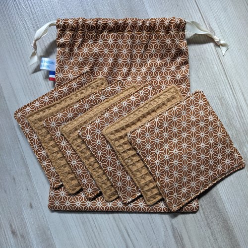 Lot de 7 lingettes lavables et petit sac de rangement assorti