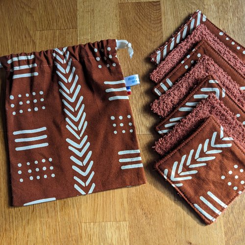 Lot de 7 lingettes lavables et sac de rangement assorti