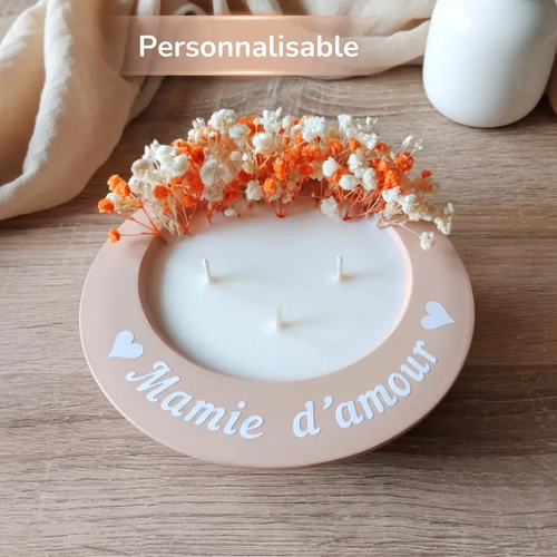 Bougie personnalisable avec fleurs séchées. idée cadeau maman, marraine, mamie, nounou, maîtresse, tata, tatie.