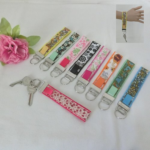 Bracelet porte clé avec mousqueton, tissu coton fleuri, dragonne porte clef, cadeau femme fête de noël