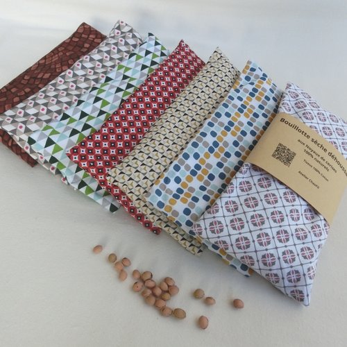 Bouillotte sèche déhoussable aux noyaux de cerises, 22 cm x 11 cm, tissu géométrique, coussin chauffant relaxant, homme fête noël