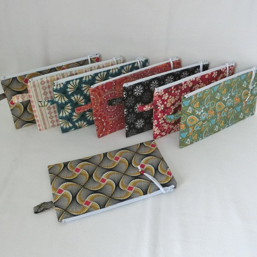 Pochette plate zippée pour papier et documents, trousse rangement maquillage, tissu coton, cadeau fête des mères femme