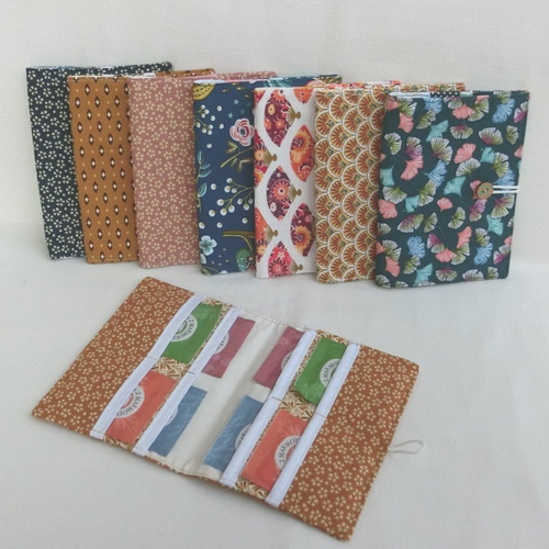 Pochette nomade à sachets de thé ou tisane, tissu coton, portefeuille pour le bureau, étui de rangement, cadeau fête des mères