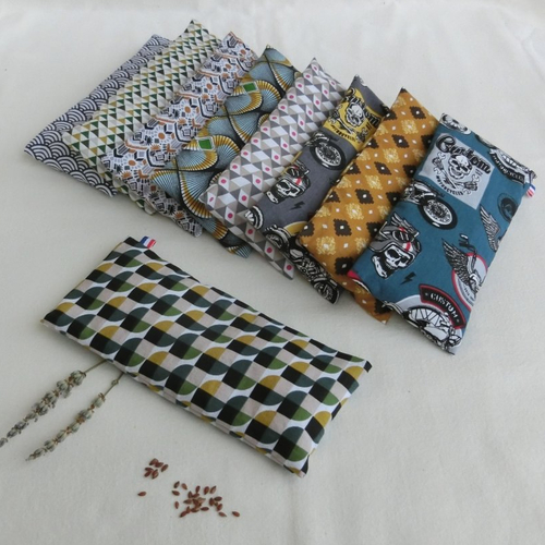 Coussin relaxant pour les yeux en tissu coton,19 x 8 cm, graines de lin bio et lavande, masque de yoga, cadeau noël homme