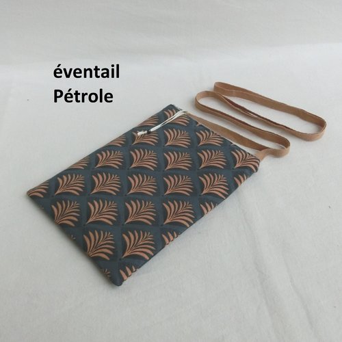 Pochette de sac zippée en simili cuir et coton eventails