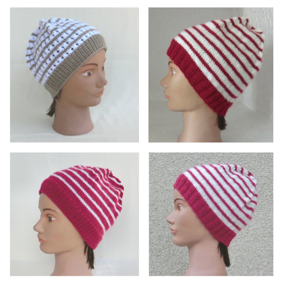 Bonnet marin en laine femme, chapeau bord de mer, tricoté main, accessoire  de mode, bonnet d'hiver à rayures,cadeau - Un grand marché