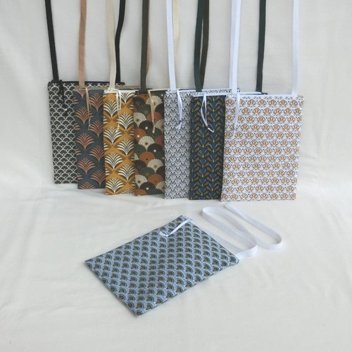 Sac pochette zippée à bandoulière, tissu éventail, sacoche porté épaule, étui pour téléphone et documents, cadeau femme