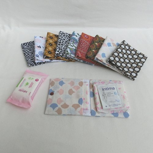Pochette pour serviettes hygiéniques, trousse intime de protection féminine, étui tissu coton, accessoire femme ou jeune fille