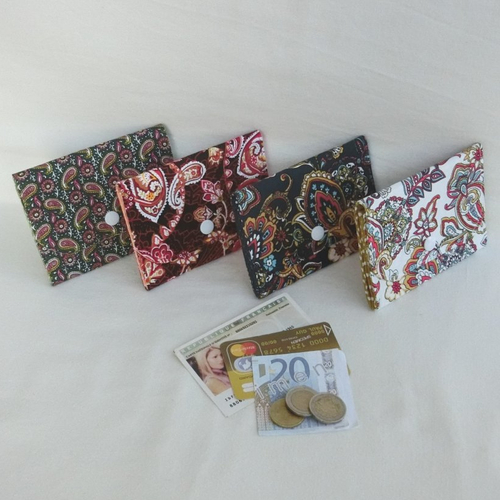 Porte monnaie zippé à soufflets rangement cartes et documents, pochette tissu fleur paisley, étui de sac à main, cadeau femme