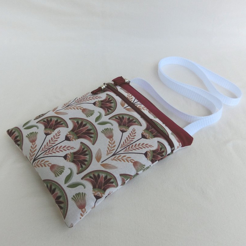 Pochette bandoulière avec 2 poches zippées, tissu exotique terracotta, grande sacoche téléphone et documents, cadeau fête des mères