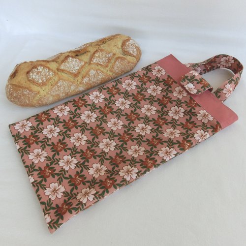Sac à pain long, demi baguette ou viennoiserie, sac doublé avec poignées, tissu fleuri, cadeau femme fête des mères