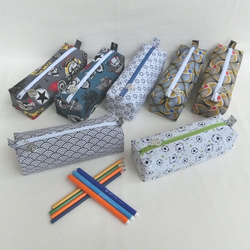 Trousse rectangle zippée à crayons, tissu coton, pochette rangement accessoire école, rentrée scolaire enfant fille garçon
