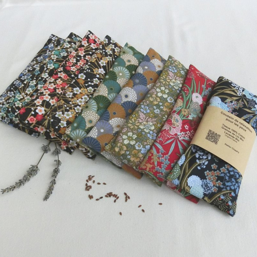 Coussin relaxant pour les yeux, déhoussable, 19 cm x 8 cm, graines de lin bio et lavande, tissu coton, masque de yoga et méditation