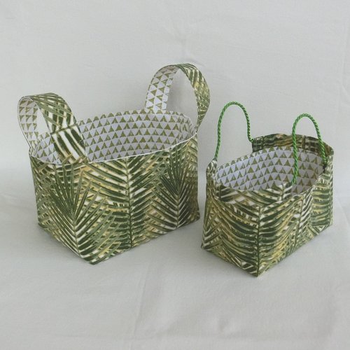 Panier de rangement, panière tissu tropical feuilles palmier, vide poche, corbeille organisateur de salle de bain ou chambre