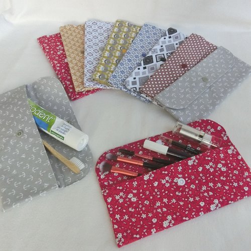 Pochette brosse à dent et dentifrice, tissu coton, trousse à stylos ou accessoires pinceaux maquillage