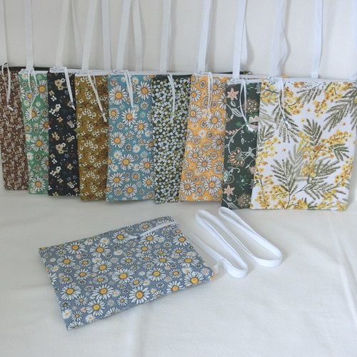 Sac pochette zippée à bandoulière, tissu fleuri, sacoche porté épaule, étui pour téléphone et documents, cadeau femme / enfant fille