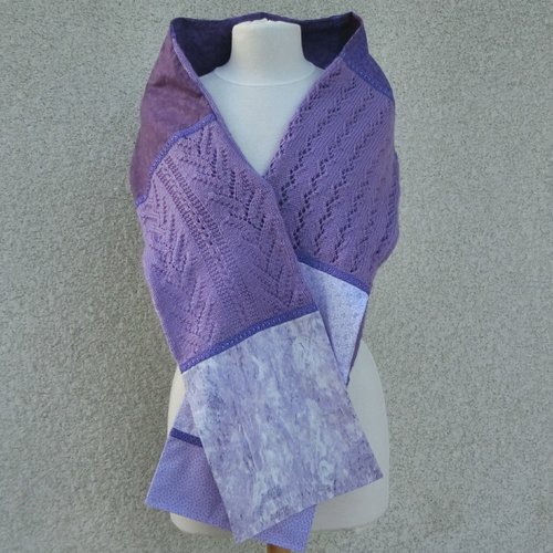 Écharpe / étole fantaisie femme, tissu coton et laine, tricoté fait main, accessoire mode automne hiver