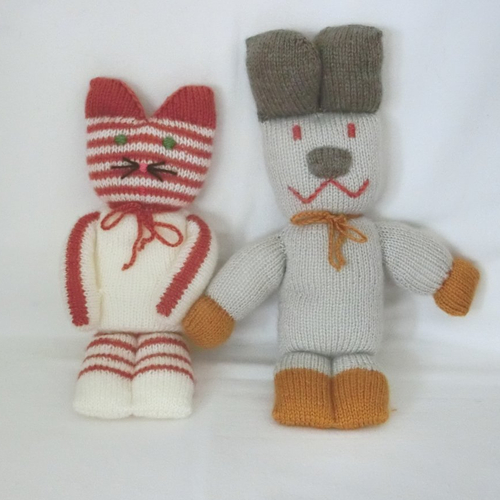 Doudou chat et chien, tricoté main en laine, jouet, cadeau bébé ou enfant, fille ou garçon, cadeau de naissance