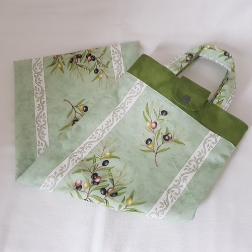 Sac à baguettes, sac à pain doublé, tissu provençal branches d olivier, rangement cuisine, cadeau femme fête des mères