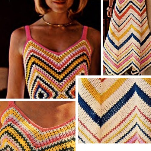 Modèle robe longue style « zigzag « au crochet   pour femme .patron avec tutoriels anglais ,français en format pdf