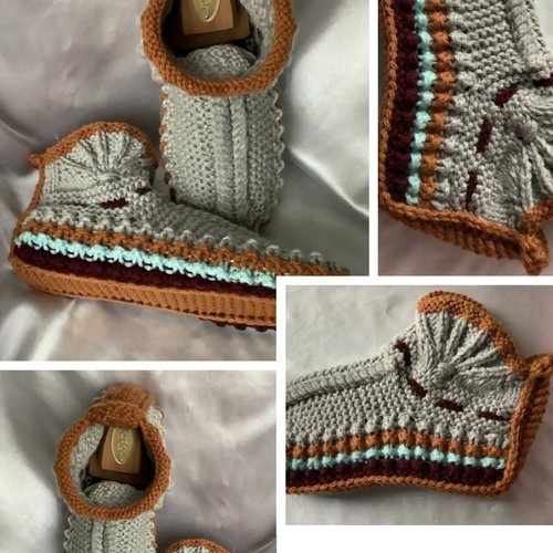 Modèle chaussons bottines en tricot pour adulte .patron,master classe en photos étape par étape ,pdf