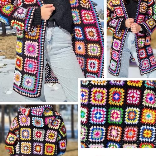 Modèle chic veste -cardigan avec capuche,style carré grand mère ,crochet pour femme.patron -tutoriels en français format pdf