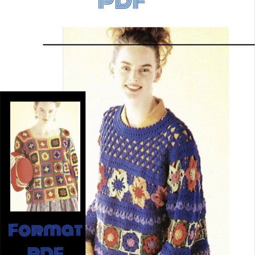 Offre spéciale 2 modèles vintage, chic pulls style boho,dentelle au crochet pour femme.patterns, tutoriels anglais,français en format pdf