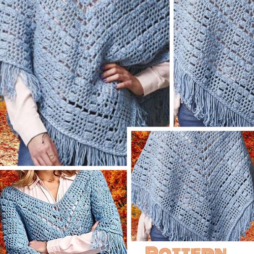 Modèle grande poncho  au crochet,pour femme. pattern avec tutoriels en anglais format pdf