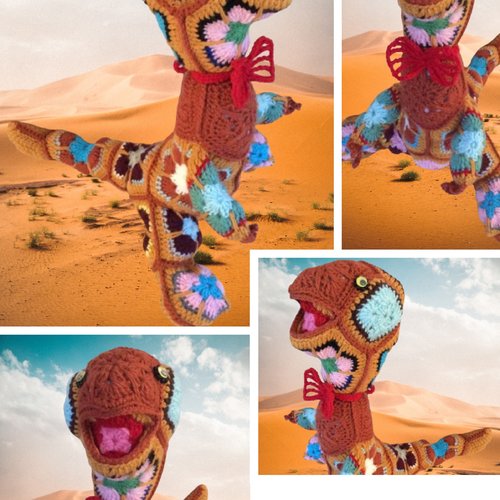 Amigurumi,modèle peluche  petite  dinosaure  au crochet ( fleurs africaines).format pdf.