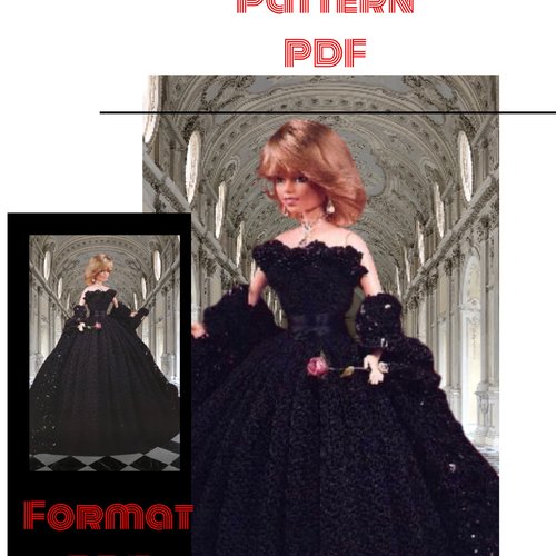 Modèle robe chic,robe et accessoires  barbie princesse diana,au crochet(perlage).pattern, tutoriels anglais en format pdf