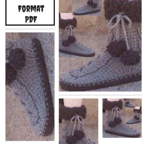 Modèle bottes  - chaussons au crochet,intérieur pour femme,fille.pattern avec tutoriels anglais format pdf