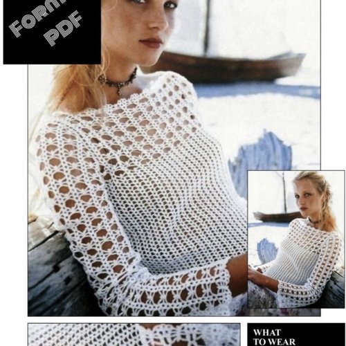 Modèle pull,débardeur  dentelle coton blanc au crochet pour femme