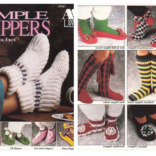 Magazine vintage en format pdf,11 modèles chaussons au crochet  pour adultes.pattern,tutoriels anglais.