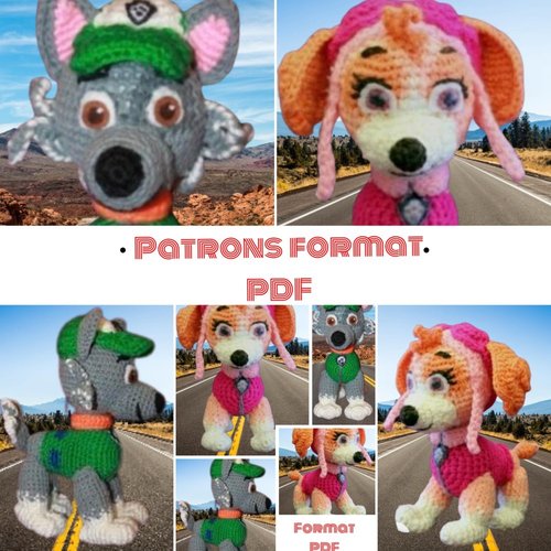 Offre spéciale.2 modèles chiens de pat’ patrouille ,modèles au crochet.format pdf