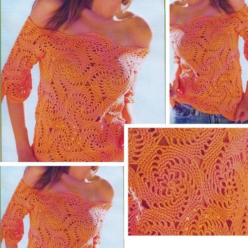Modèle vintage, chic pull dentelle au crochet pour femme.pattern tutoriels français en format pdf