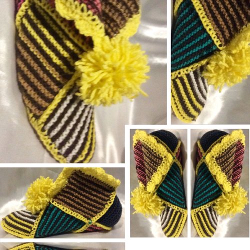 Modèle chaussons bottines en tricot ( style carré multicolores)pour femme,homme.