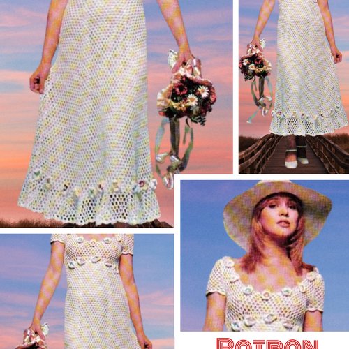 Vintage modèle chic longue robe mariage,dentelles au crochet pour femme.patron -tutoriels en français format pdf